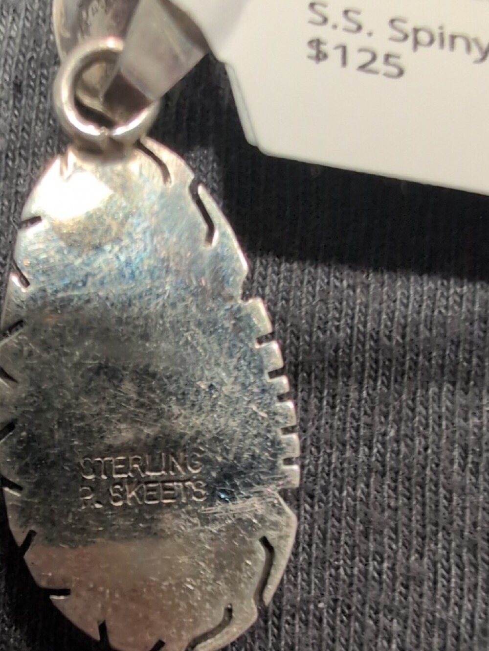 Peggy Skeets Navajo Orange Spiny Teardrop Pendant Necklace - Picture 3 of 3